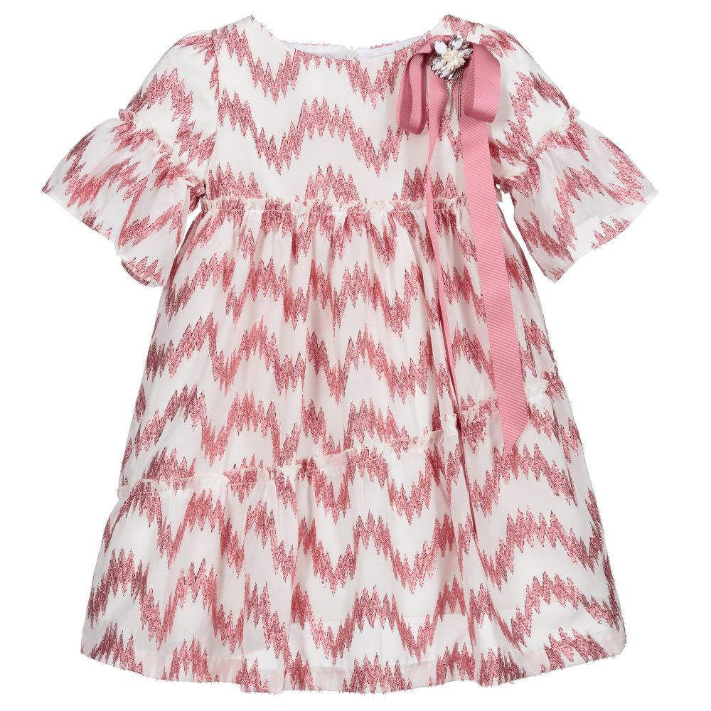 Irpa - Robe blanche et rose en mousseline | Childrensalon