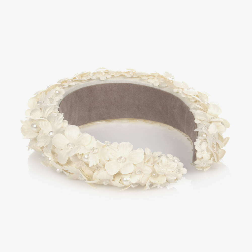 Sienna Likes To Party-Ivory Beaded Flower Hairband | Childrensalon Outlet