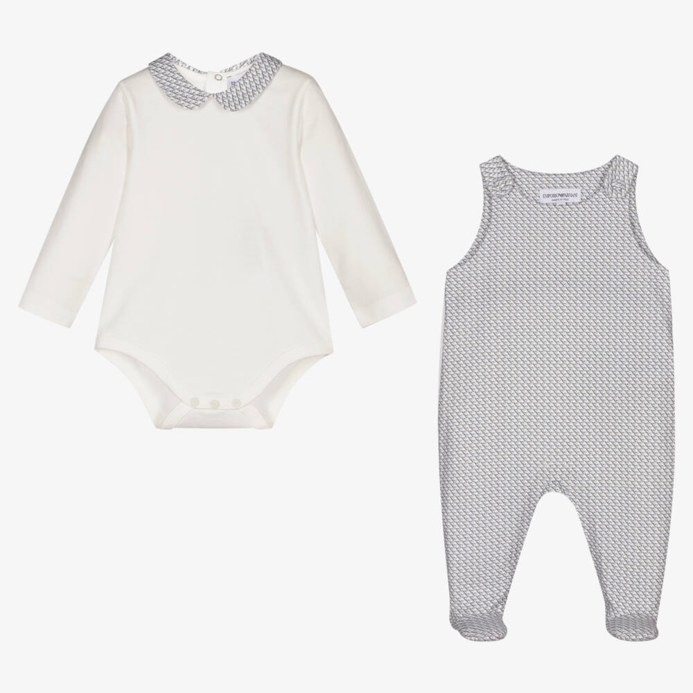 Emporio Armani-Ivory & Blue Babysuit Gift Set | Childrensalon Outlet