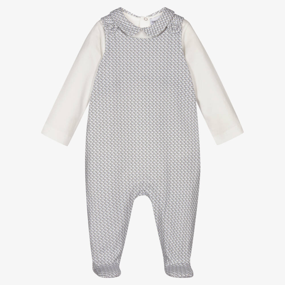 Emporio Armani-Ivory & Blue Babysuit Gift Set | Childrensalon Outlet