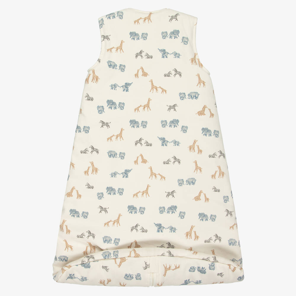 Mayoral Newborn-Ivory & Blue Cotton Jersey Safari Animals Sleeping Bag (75cm) | Childrensalon Outlet