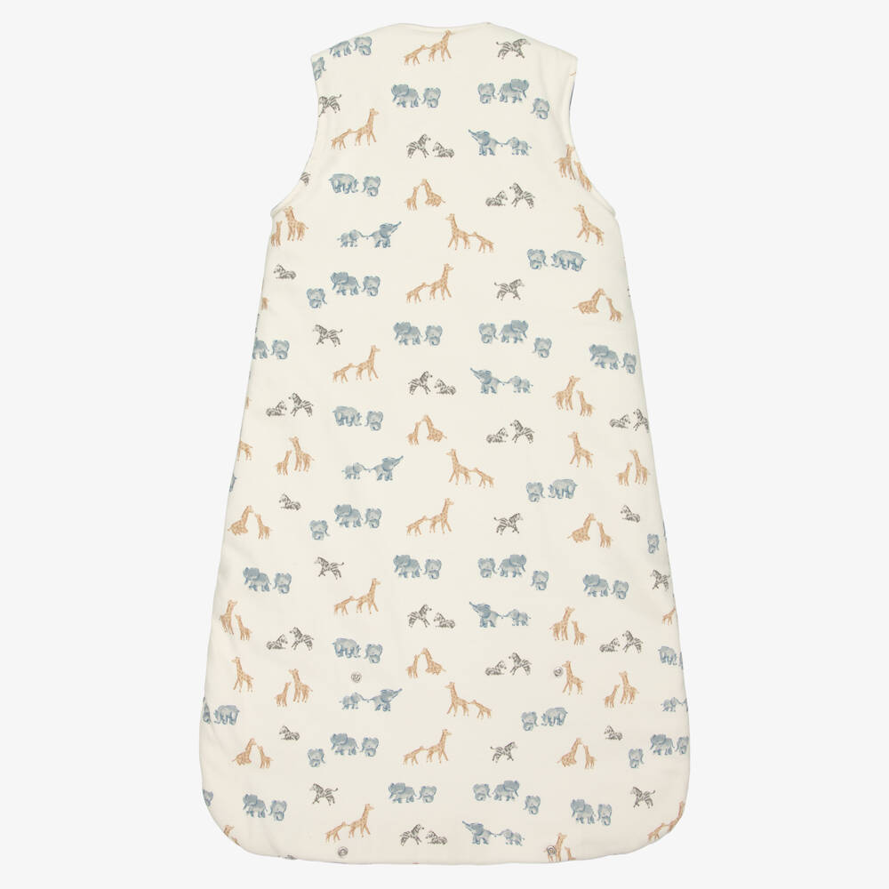 Mayoral Newborn-Ivory & Blue Cotton Jersey Safari Animals Sleeping Bag (75cm) | Childrensalon Outlet
