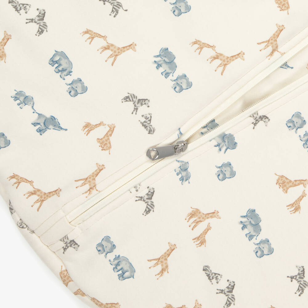 Mayoral Newborn-Ivory & Blue Cotton Jersey Safari Animals Sleeping Bag (75cm) | Childrensalon Outlet