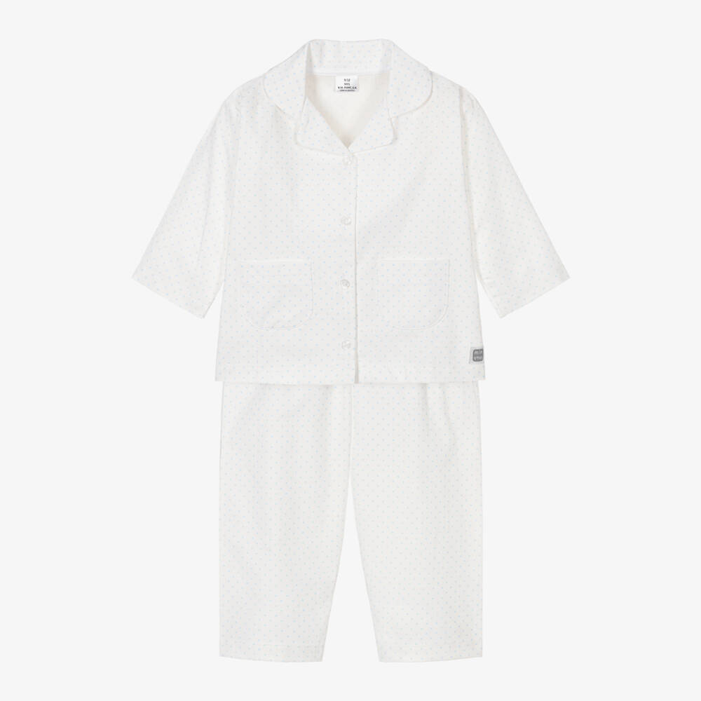 Minutus-Ivory & Blue Cotton Star Baby Pyjamas | Childrensalon Outlet