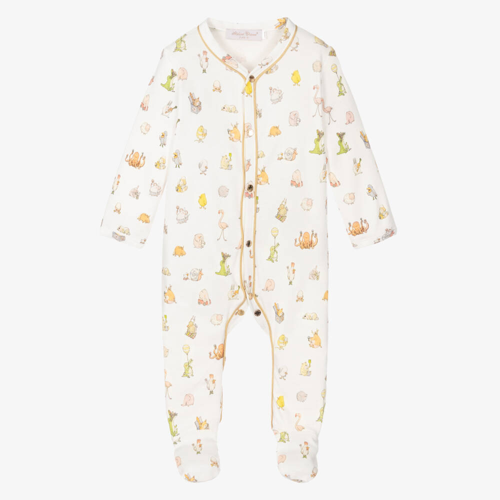 Atelier Choux Paris-Ivory Cotton Animals Babygrow | Childrensalon Outlet