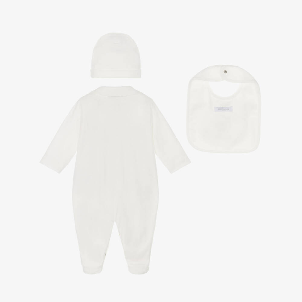 Roberto Cavalli-Ivory Cotton Babysuit Set with Gold RC Monogram Logos | Childrensalon Outlet