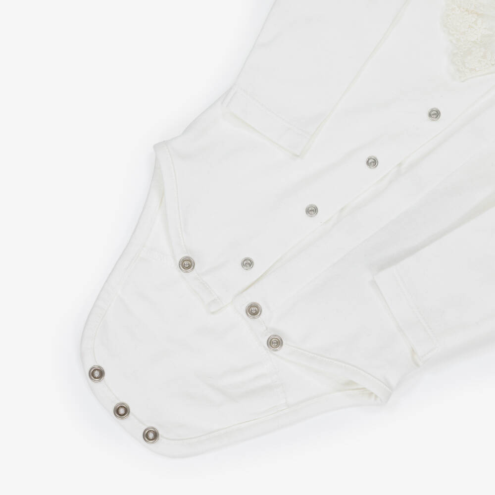 Tartine et Chocolat-Ivory Cotton Bodysuit with Lace Collar | Childrensalon Outlet