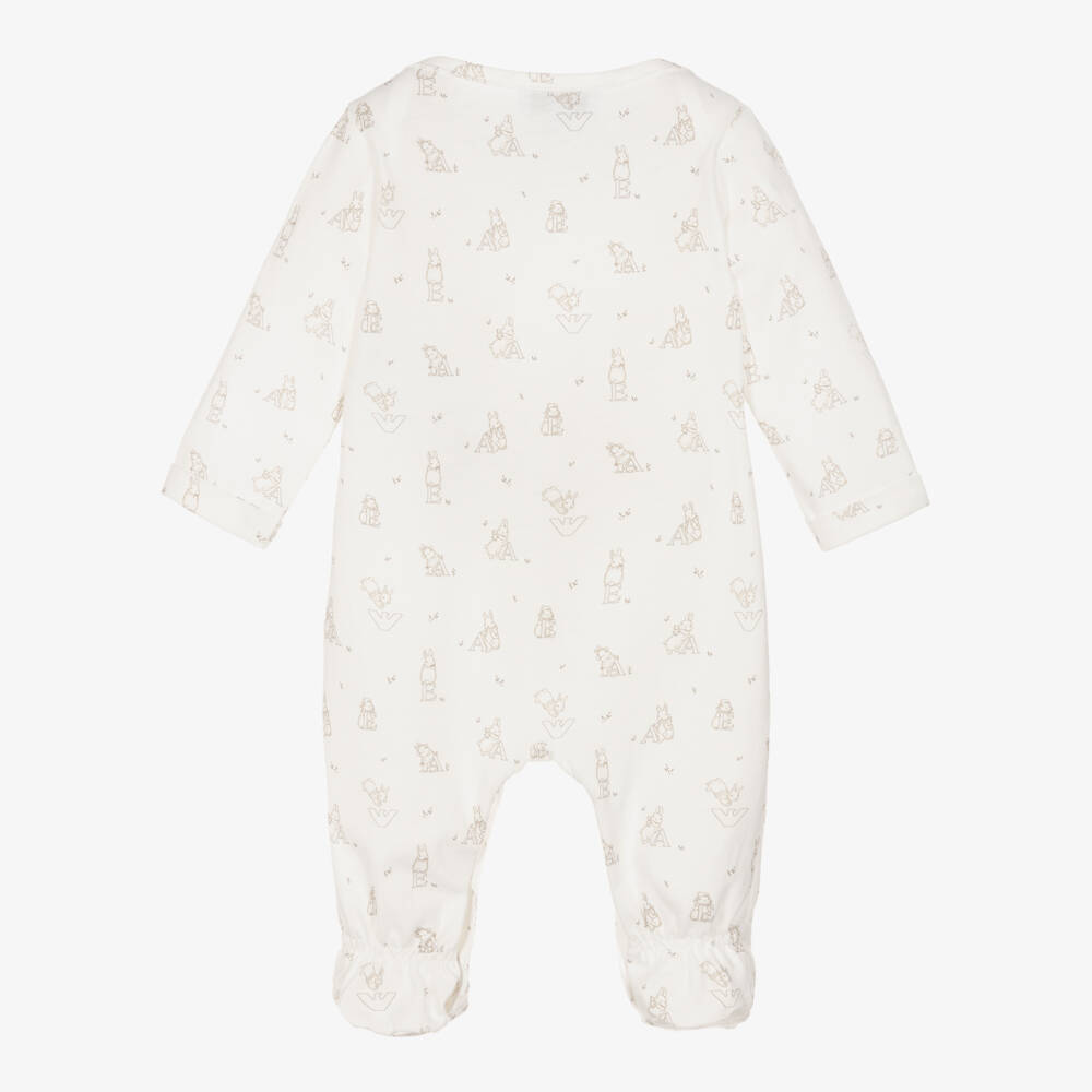Emporio Armani-Ivory Cotton Bunny & Logo Pattern Babygrow | Childrensalon Outlet