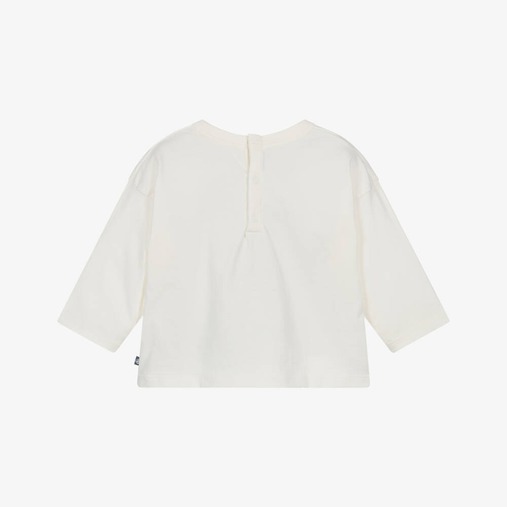 Petit Bateau-Ivory Cotton Cat Top with Script Logo | Childrensalon Outlet