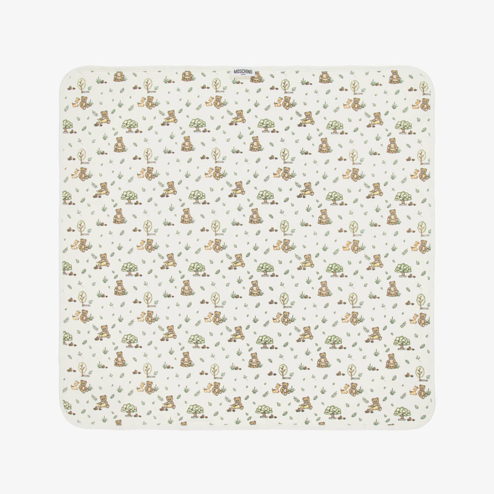 Moschino-Ivory Cotton Double-Sided Baby Blanket (70cm) | Childrensalon Outlet