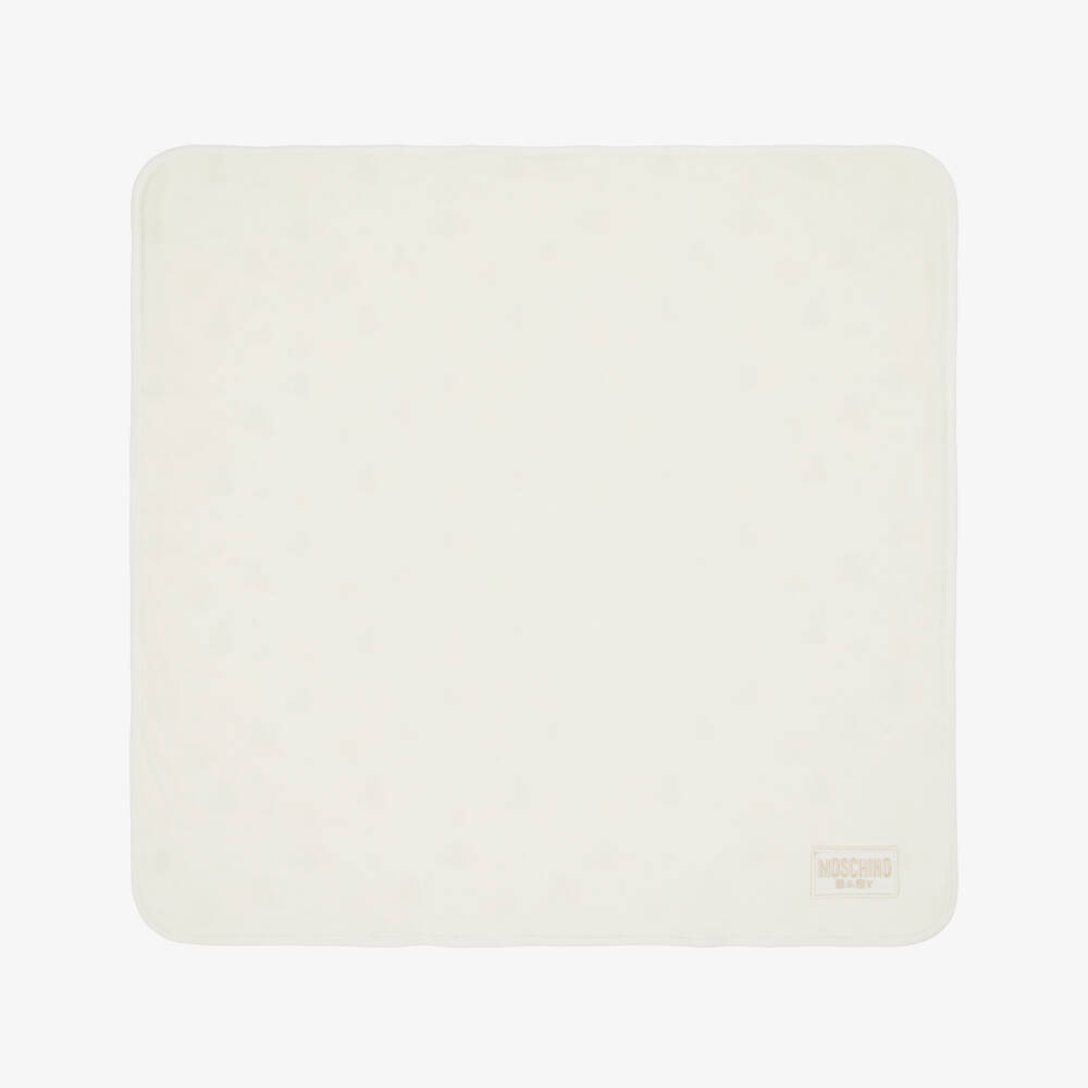 Moschino-Ivory Cotton Double-Sided Baby Blanket (70cm) | Childrensalon Outlet