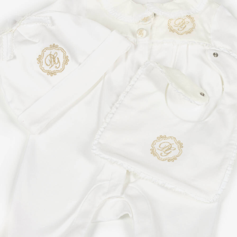 Dolce & Gabbana-Ivory Cotton Embroidered DG Babysuit Gift Set | Childrensalon Outlet