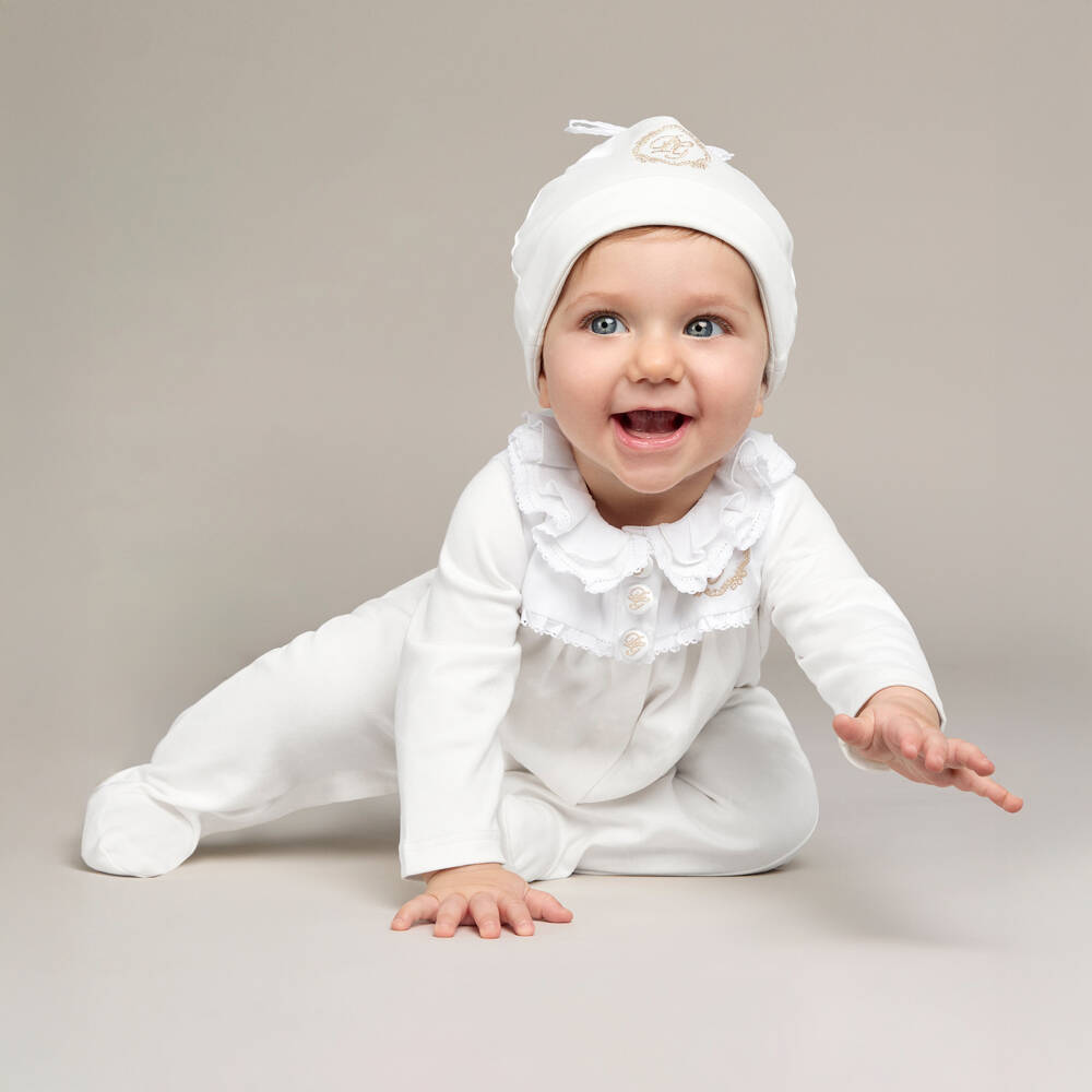 Dolce & Gabbana-Ivory Cotton Embroidered DG Babysuit Gift Set | Childrensalon Outlet