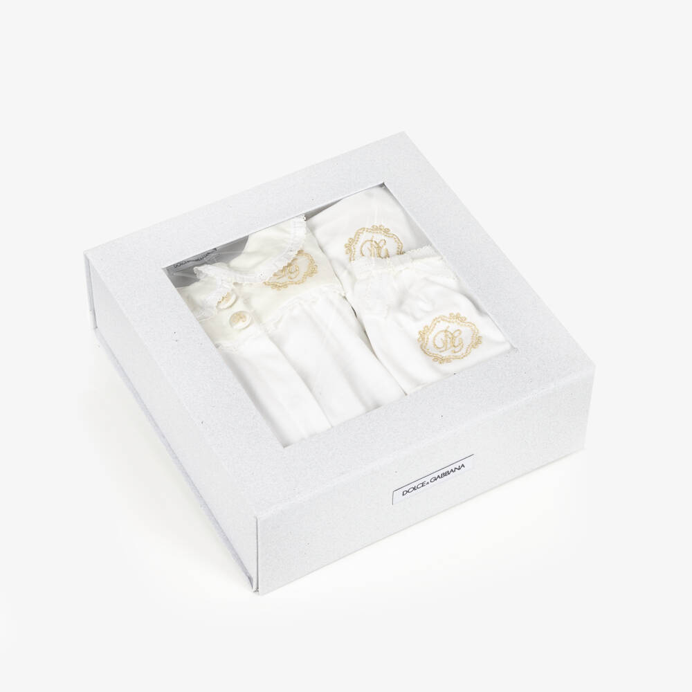 Dolce & Gabbana-Ivory Cotton Embroidered DG Babysuit Gift Set | Childrensalon Outlet