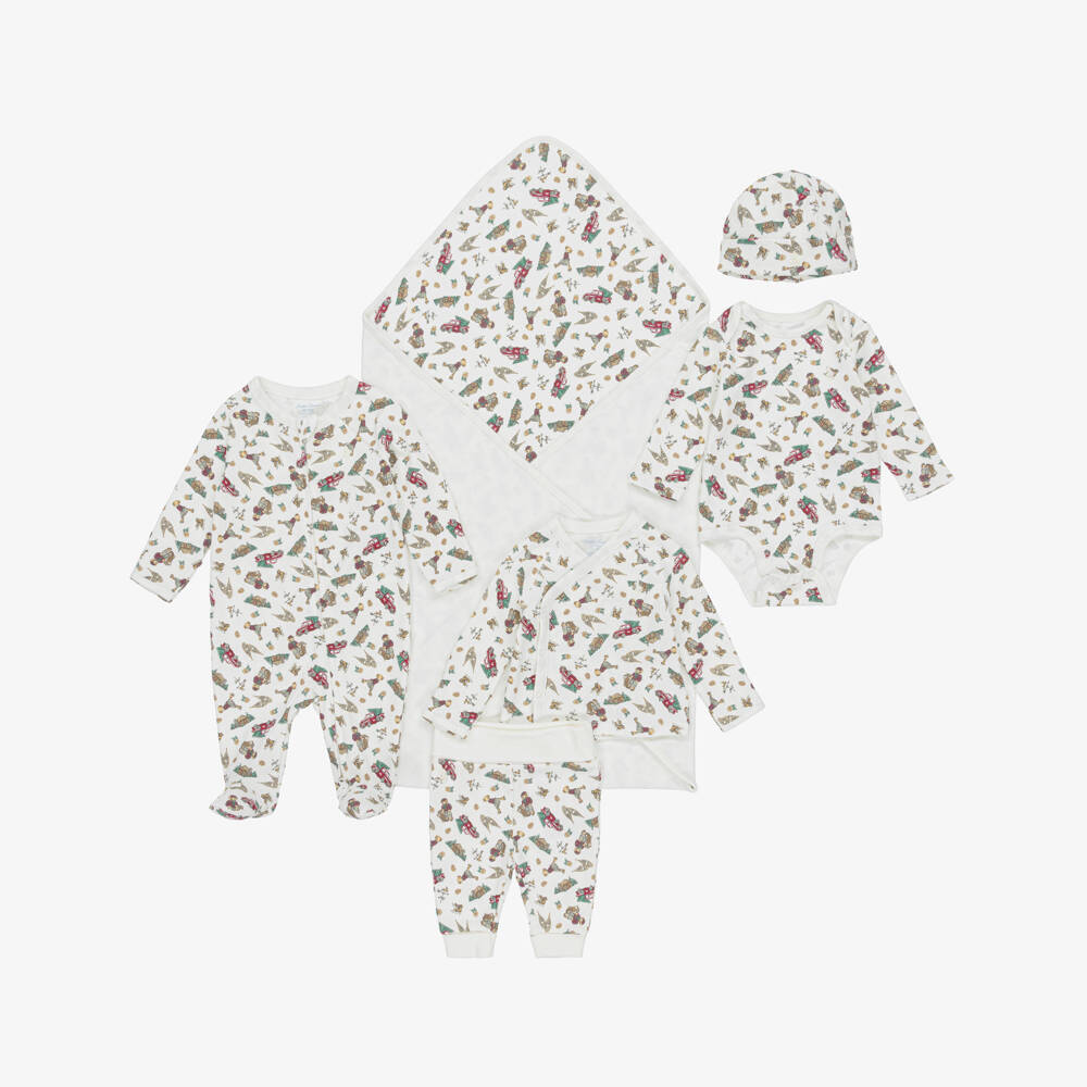 Ralph Lauren-Ivory Cotton Festive Print Babysuit Gift Set | Childrensalon Outlet
