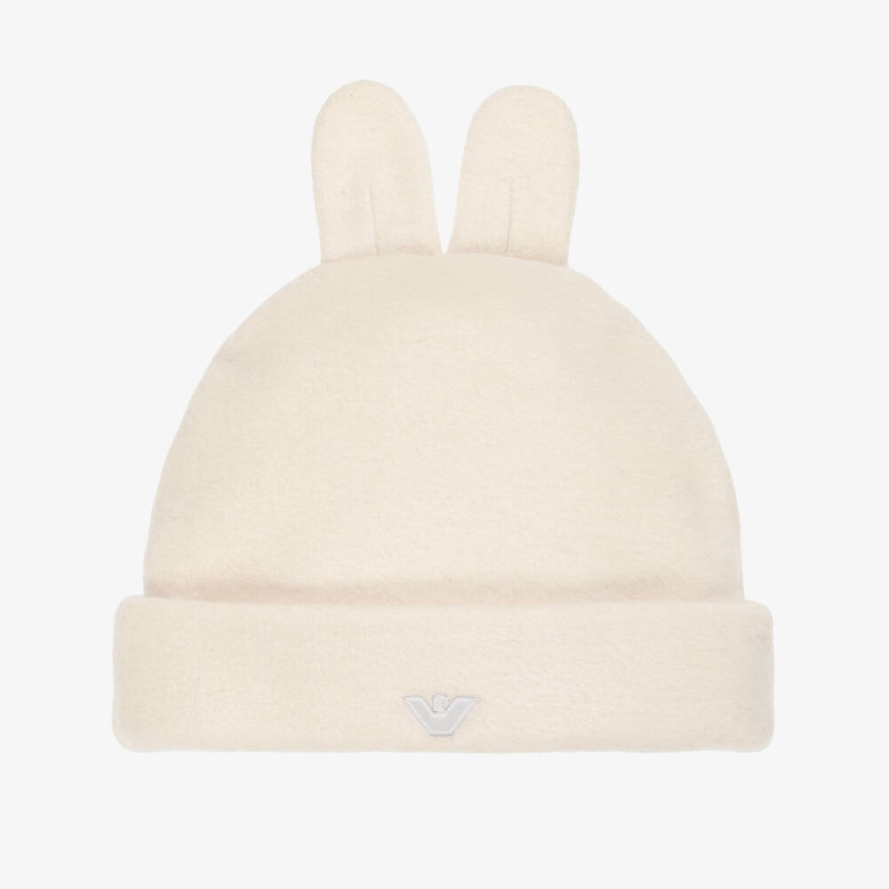 Emporio Armani-Кремовая хлопковая шапка с ушками для малышей | Childrensalon Outlet