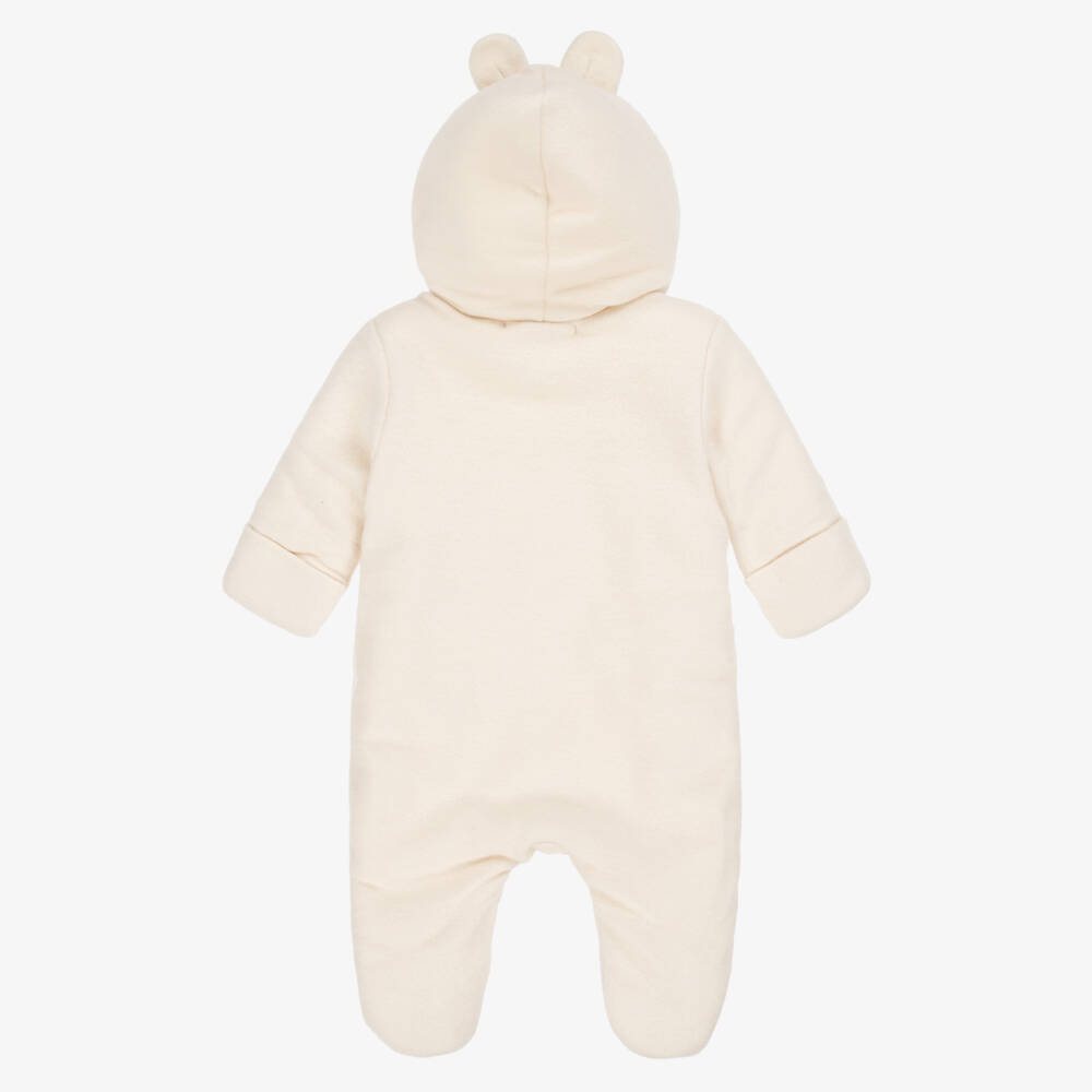 Emporio Armani-Ivory Cotton Fleece Eagle Logo Pramsuit | Childrensalon Outlet