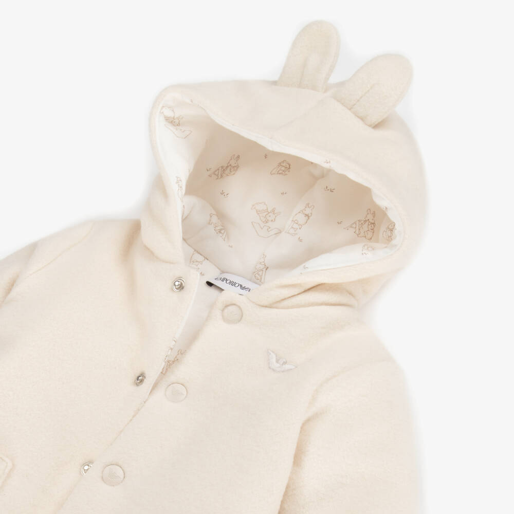 Emporio Armani-Ivory Cotton Fleece Eagle Logo Pramsuit | Childrensalon Outlet