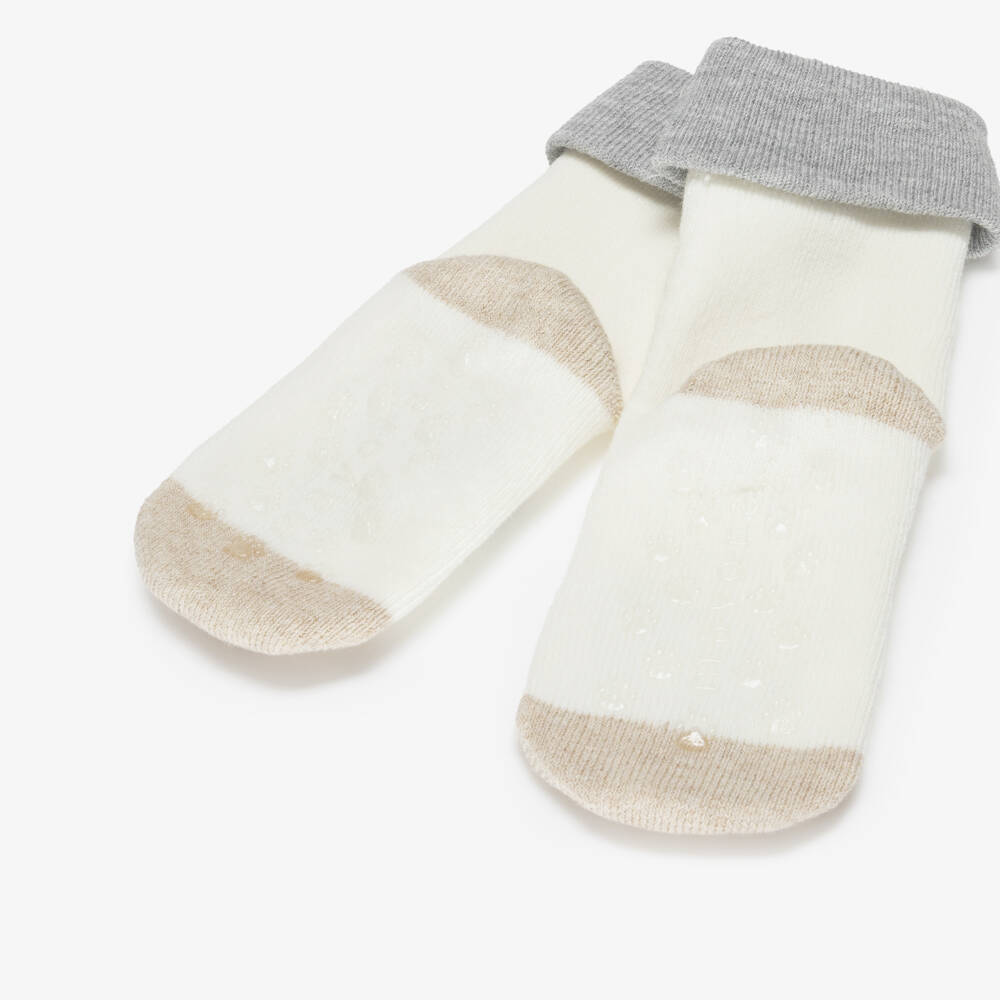 Mayoral Newborn-Ivory Cotton Fox Baby Socks with Rubberised Grips | Childrensalon Outlet