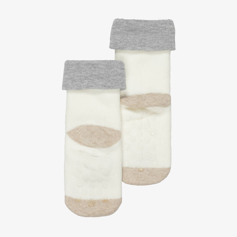 Mayoral Newborn-Ivory Cotton Fox Baby Socks with Rubberised Grips | Childrensalon Outlet