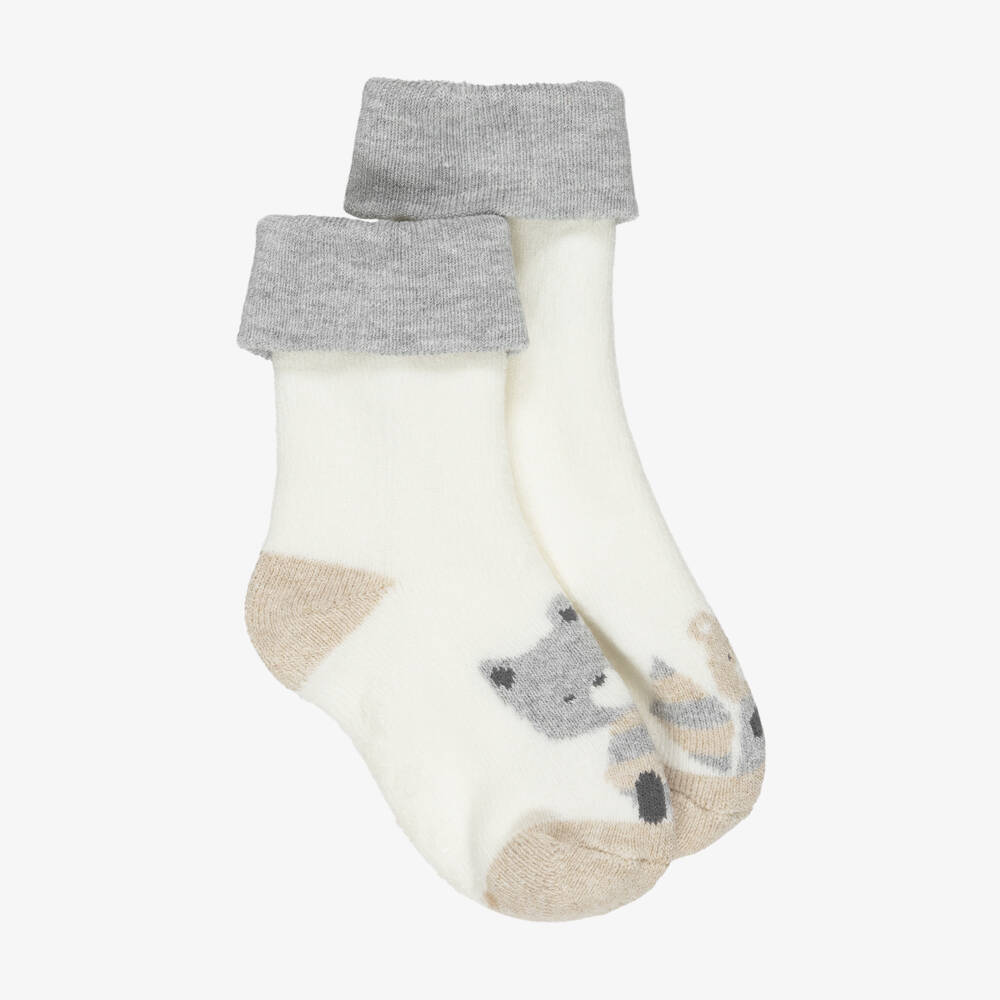 Mayoral Newborn-Ivory Cotton Fox Baby Socks with Rubberised Grips | Childrensalon Outlet
