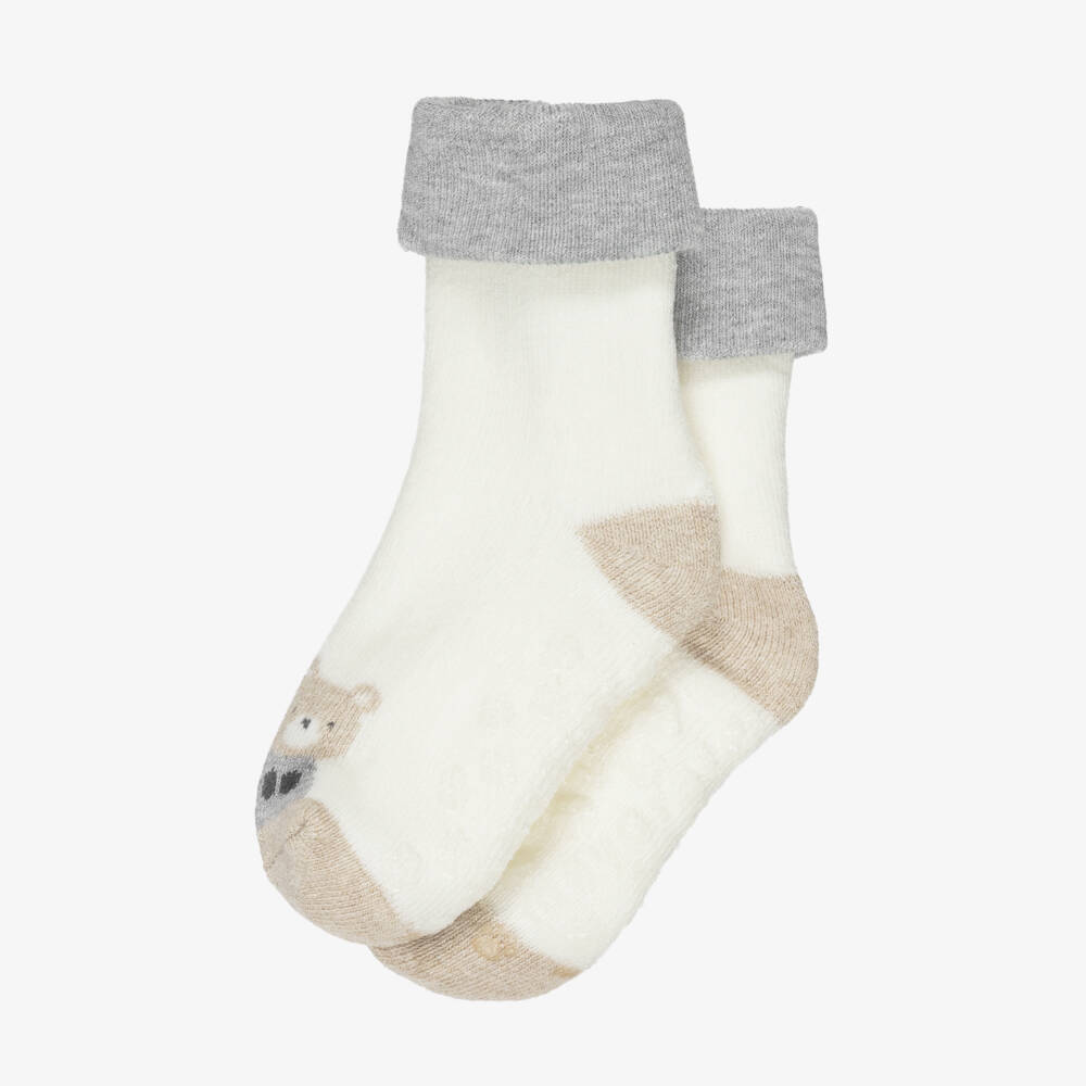 Mayoral Newborn-Ivory Cotton Fox Baby Socks with Rubberised Grips | Childrensalon Outlet