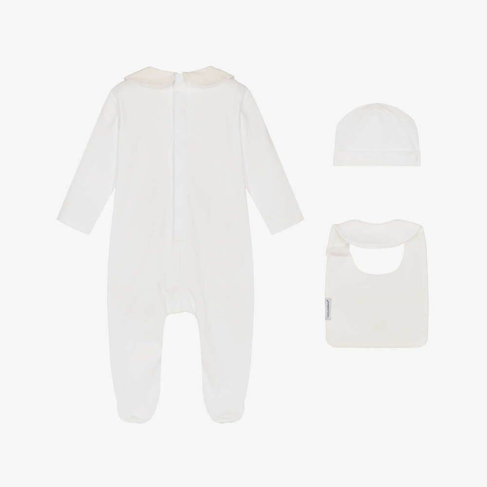 Dolce & Gabbana-Ivory Cotton Jersey Babygrow Set with Bee Logo | Childrensalon Outlet