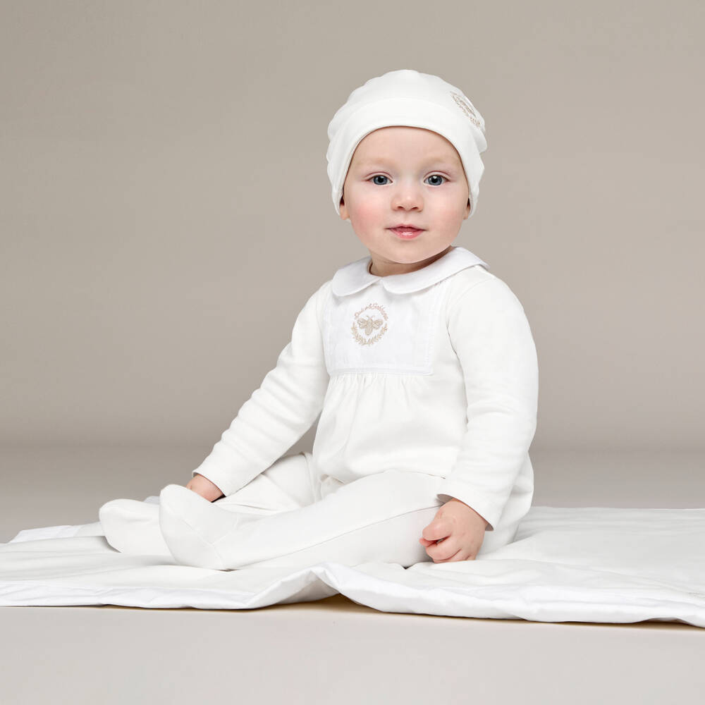 Dolce & Gabbana-Ivory Cotton Jersey Babygrow Set with Bee Logo | Childrensalon Outlet