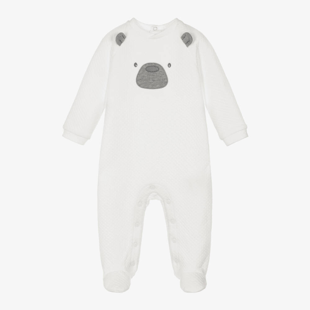 iDO-Ivory Cotton Jersey Teddy Bear Babygrow | Childrensalon Outlet