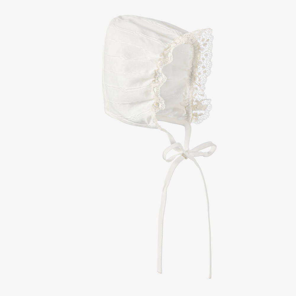 PAZ Rodríguez-Ivory Cotton & Lace Baby Bonnet | Childrensalon Outlet