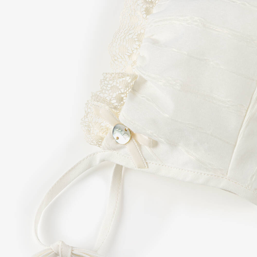 PAZ Rodríguez-Ivory Cotton & Lace Baby Bonnet | Childrensalon Outlet
