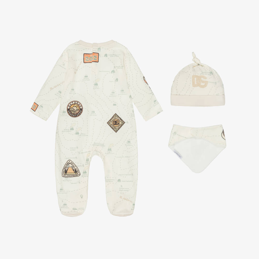 Dolce & Gabbana-Ivory Cotton Map Print Babysuit Gift Set | Childrensalon Outlet