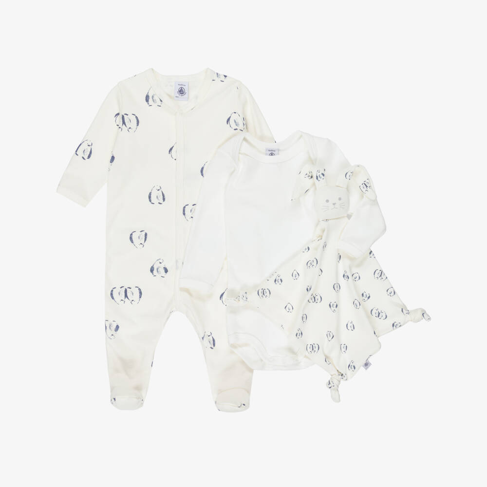 Petit Bateau-Ivory Cotton Penguin Babysuit Set | Childrensalon Outlet