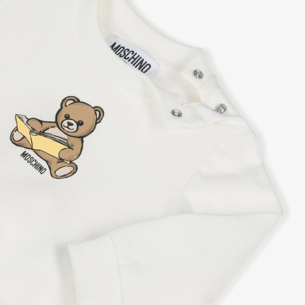 Moschino-Ivory Cotton Reading Bear Sweatshirt | Childrensalon Outlet