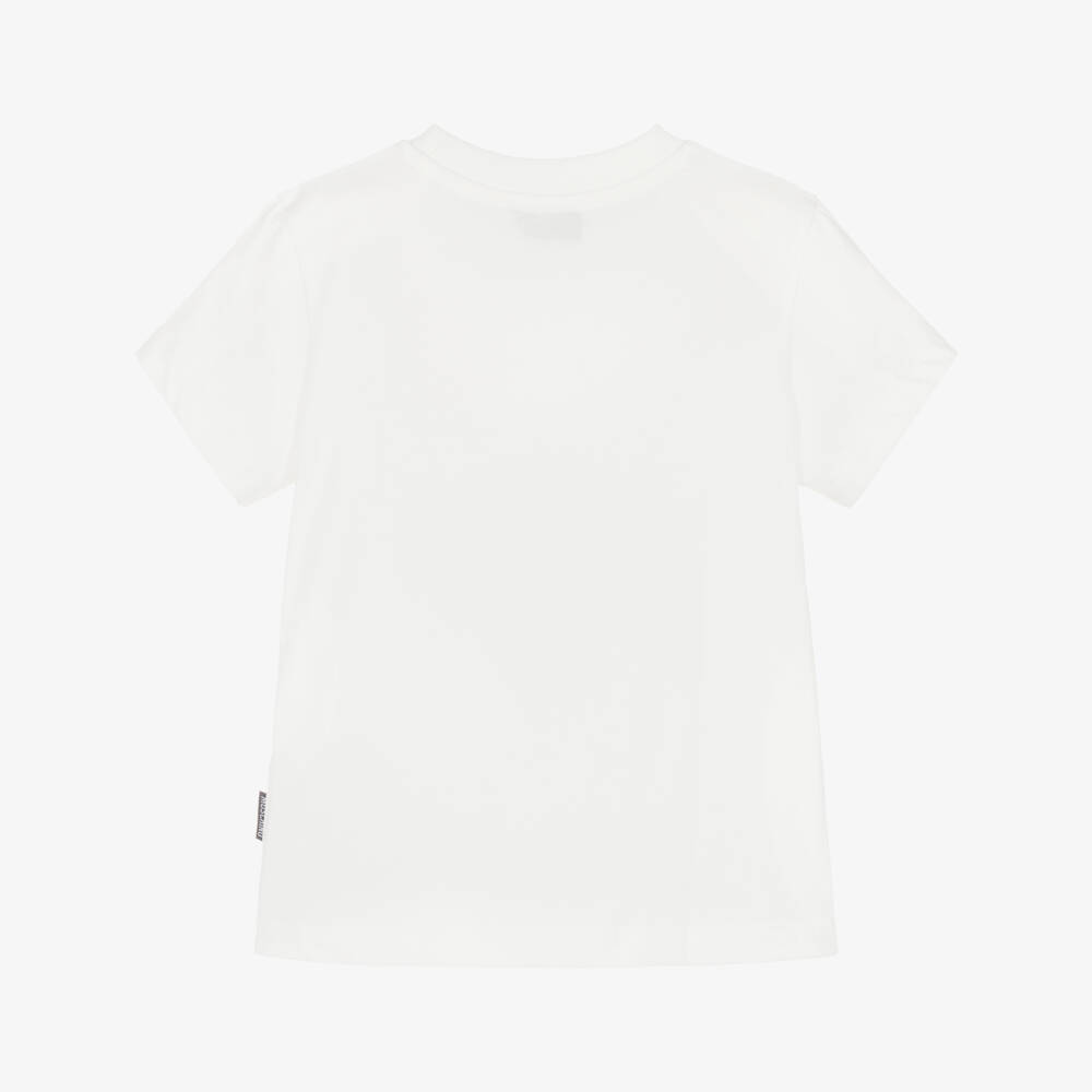 Moschino-Ivory Cotton T-Shirt with Embroidered Teddy Bear Logo Patch | Childrensalon Outlet