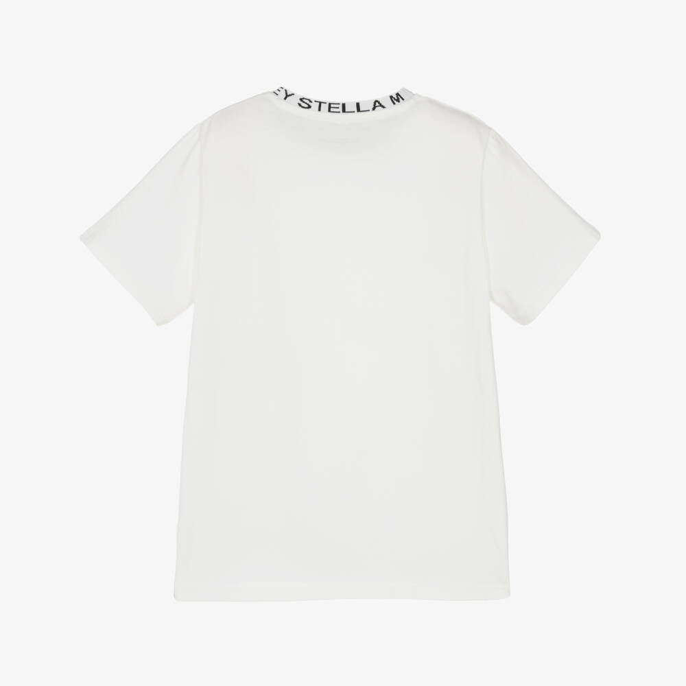 Stella McCartney Kids-Ivory Cotton T-Shirt with Logo Crew Neck | Childrensalon Outlet