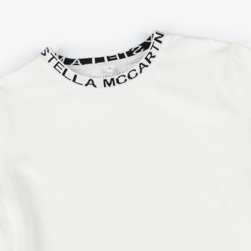 Stella McCartney Kids-Ivory Cotton T-Shirt with Logo Crew Neck | Childrensalon Outlet