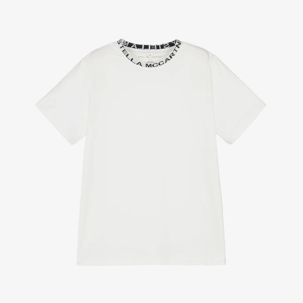 Stella McCartney Kids-Ivory Cotton T-Shirt with Logo Crew Neck | Childrensalon Outlet