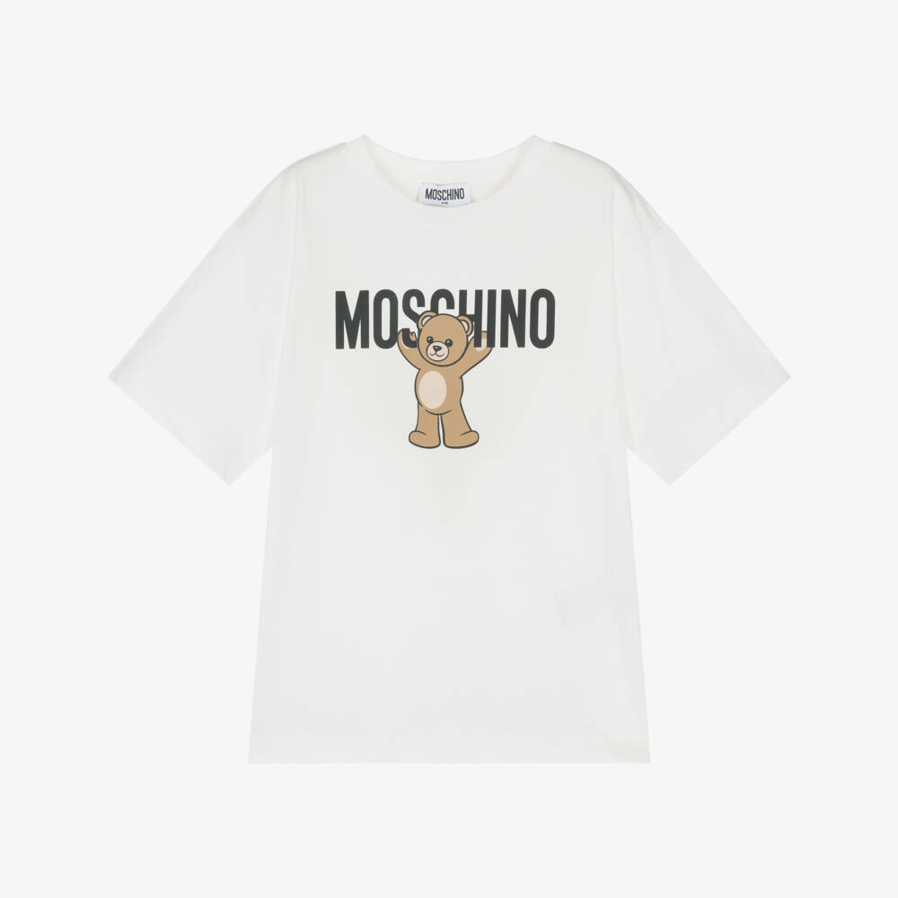 Moschino-Ivory Cotton Teddy Bear Logo Maxi T-Shirt | Childrensalon Outlet