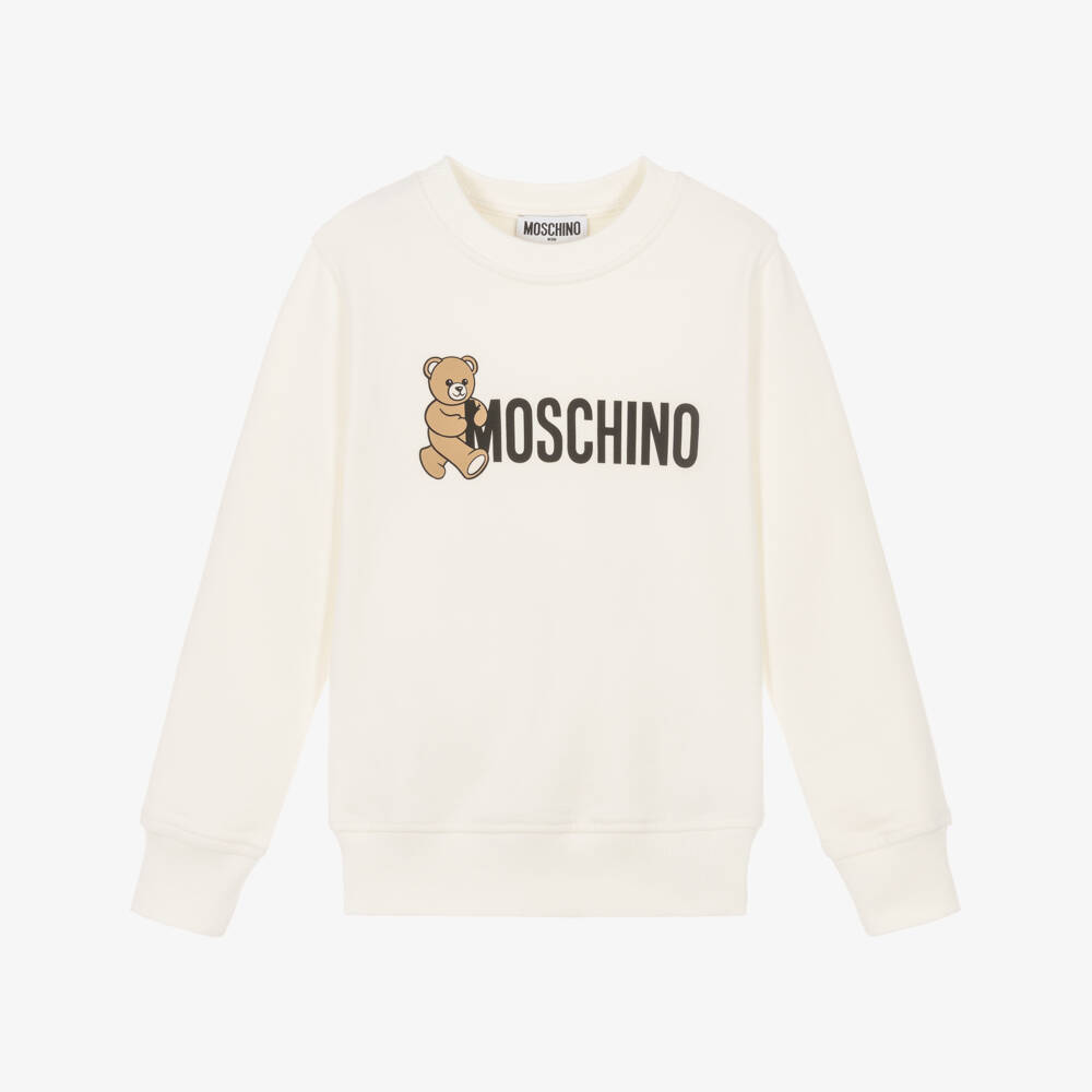 Moschino-Ivory Cotton Teddy Bear Logo Sweatshirt | Childrensalon Outlet