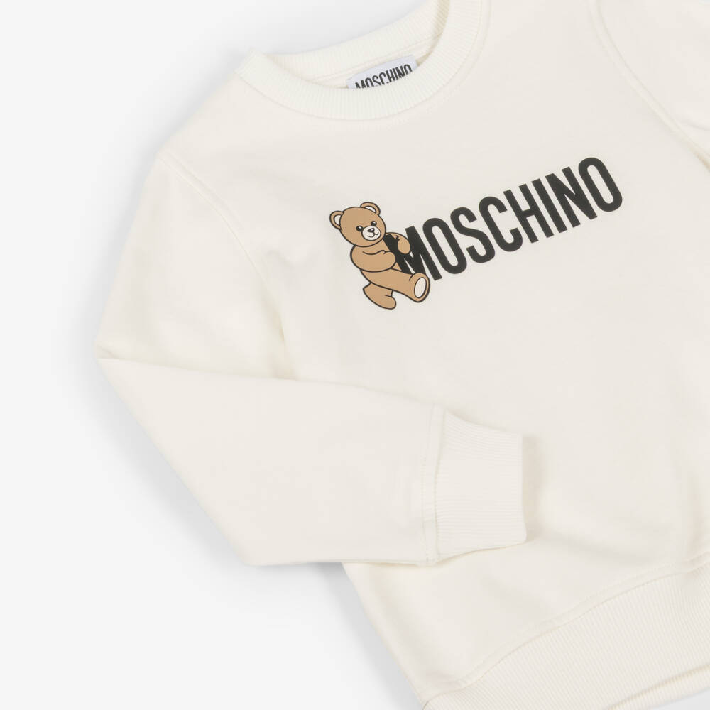 Moschino-Ivory Cotton Teddy Bear Logo Sweatshirt | Childrensalon Outlet
