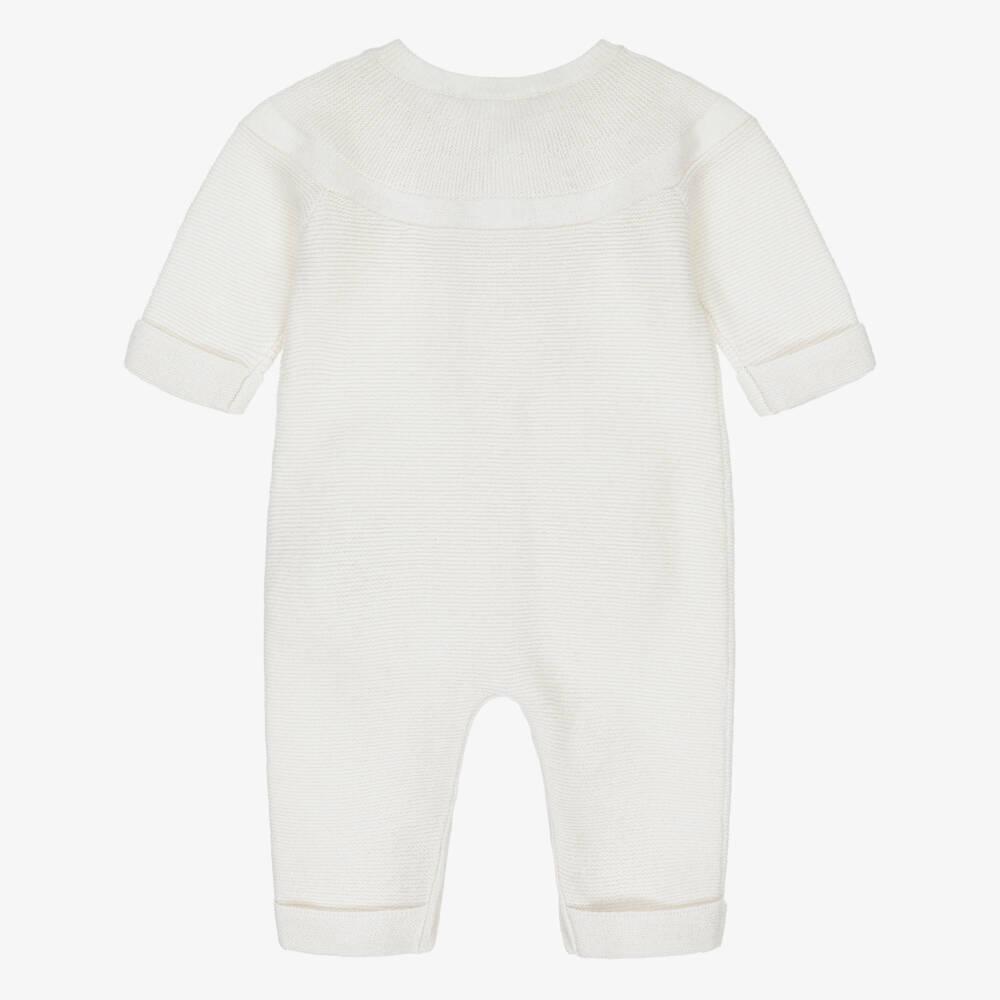 Tartine et Chocolat-Ivory Cotton & Wool Knit Hand-Embroidered Romper | Childrensalon Outlet