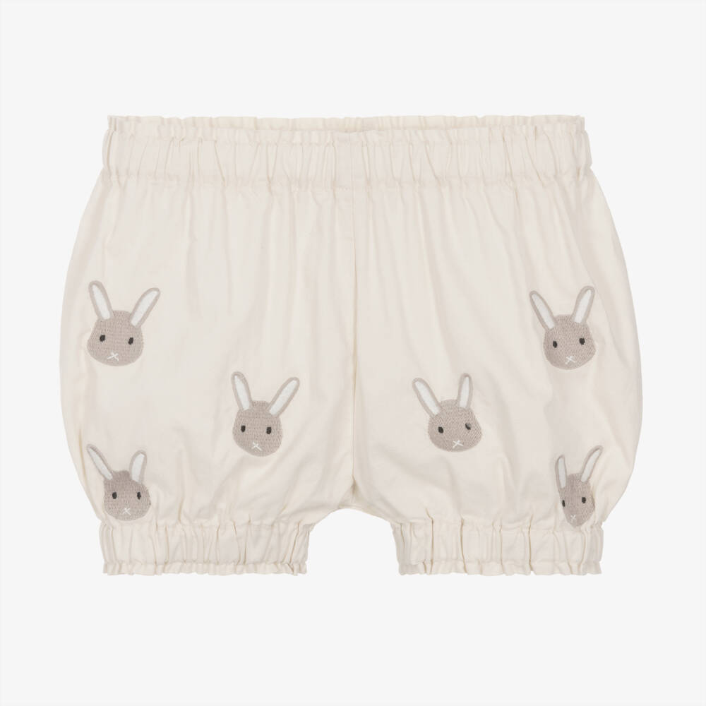Donsje-Ivory Embroidered Cotton Bunny Shorts | Childrensalon Outlet