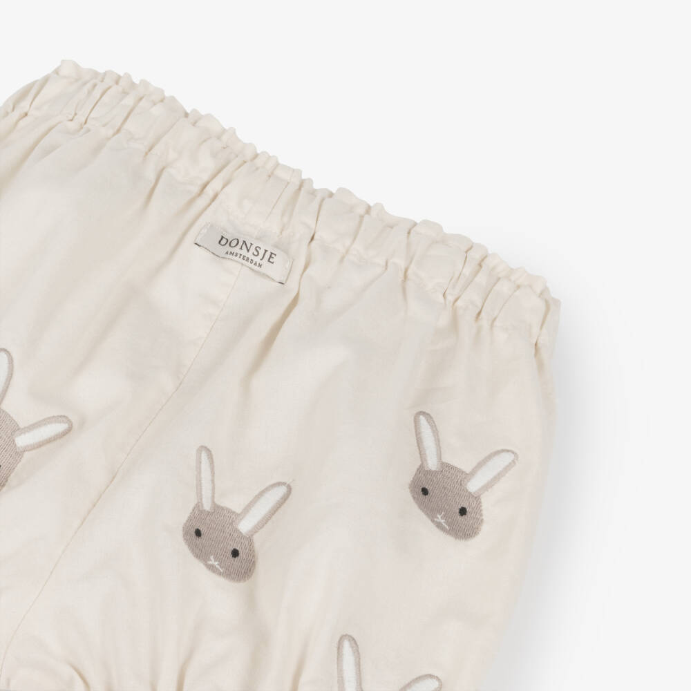 Donsje-Ivory Embroidered Cotton Bunny Shorts | Childrensalon Outlet