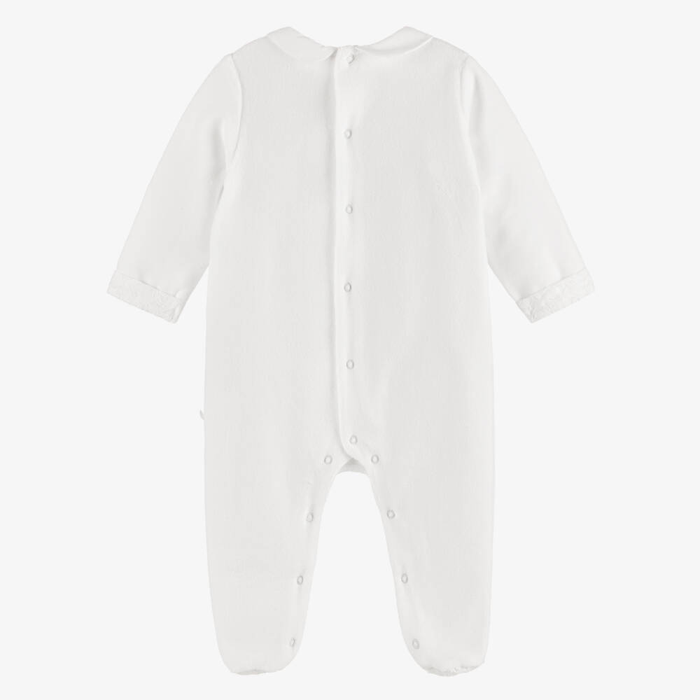Pureté Du... Bébé-Ivory Embroidered Cotton Velour Babygrow | Childrensalon Outlet