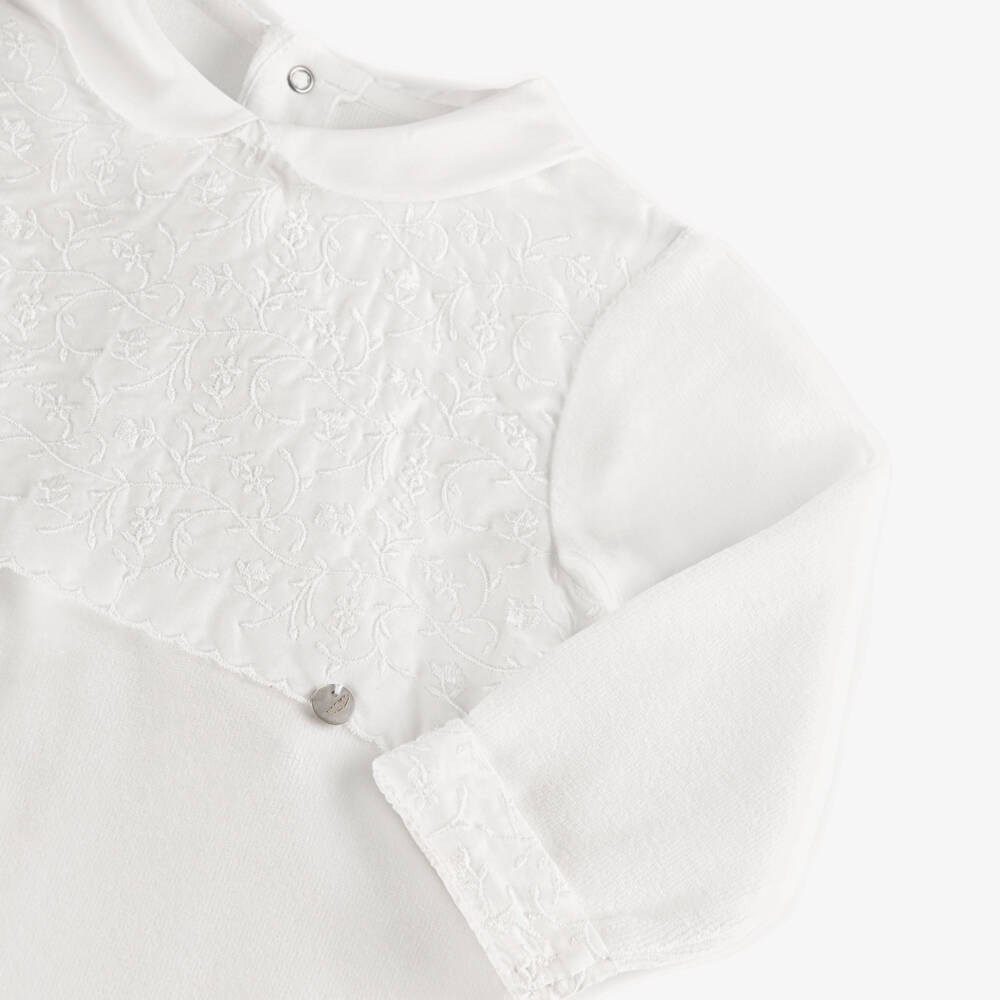 Pureté Du... Bébé-Ivory Embroidered Cotton Velour Babygrow | Childrensalon Outlet