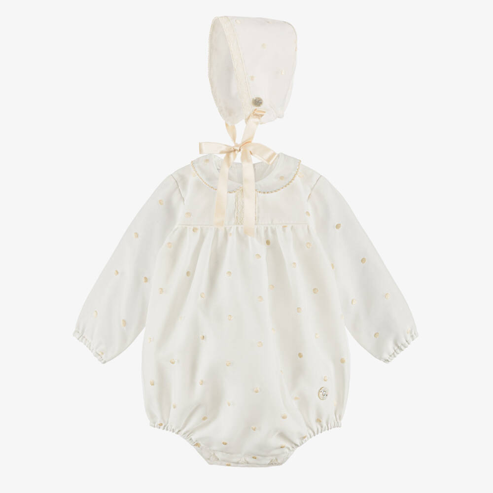 Artesanía Granlei-Ivory Embroidered Polka Dot Babysuit Set | Childrensalon Outlet