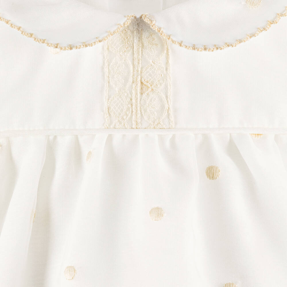 Artesanía Granlei-Ivory Embroidered Polka Dot Babysuit Set | Childrensalon Outlet