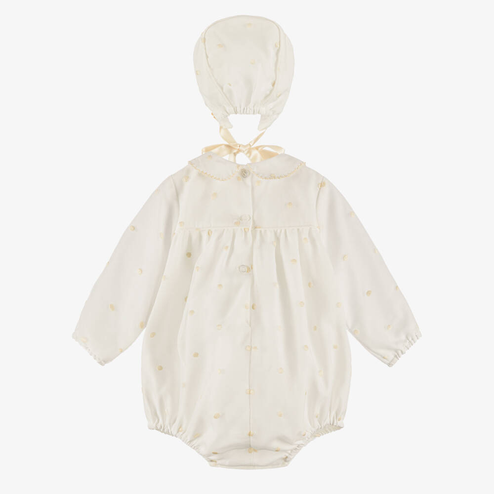Artesanía Granlei-Ivory Embroidered Polka Dot Babysuit Set | Childrensalon Outlet