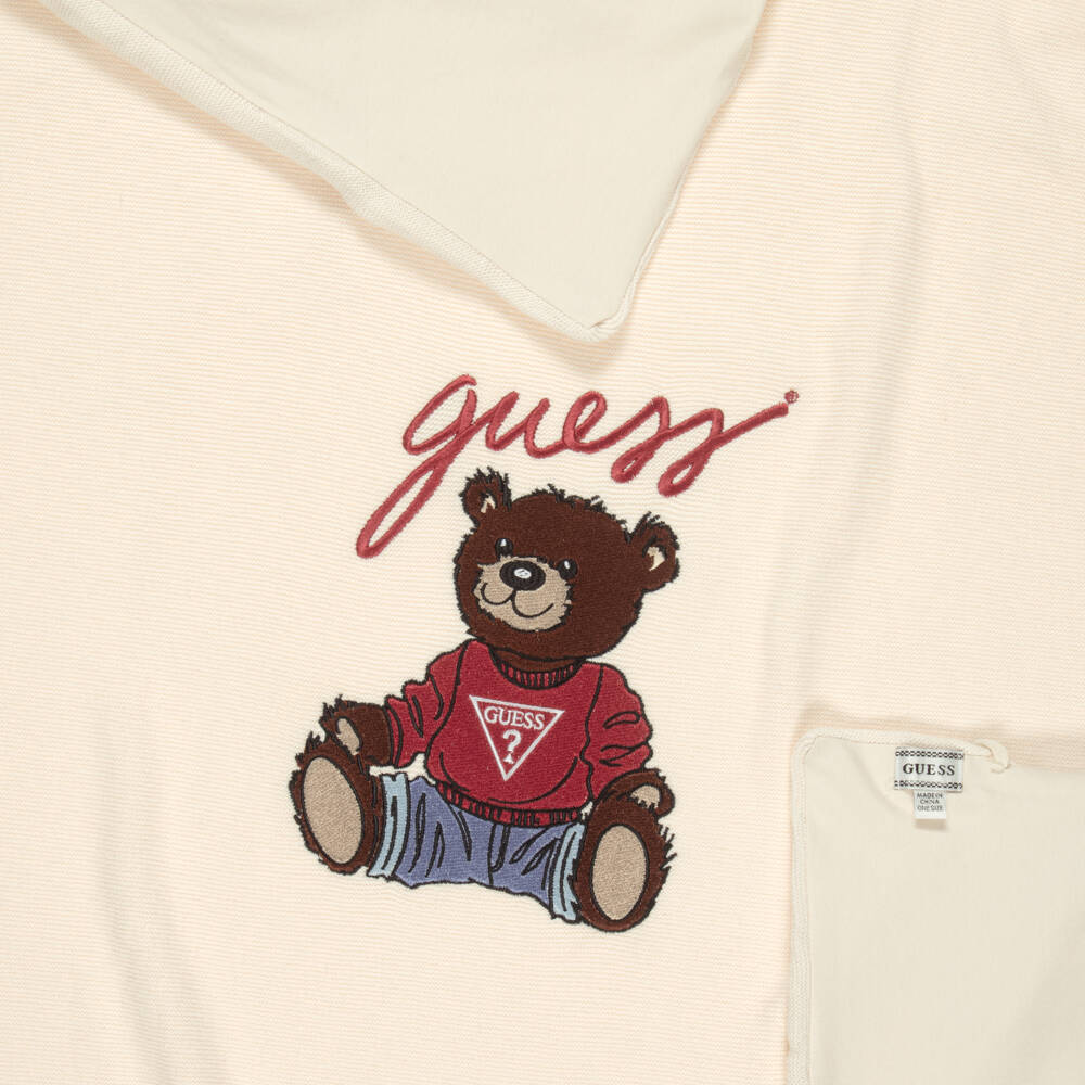 Guess-Ivory Embroidered Teddy Bear Blanket (100cm) | Childrensalon Outlet